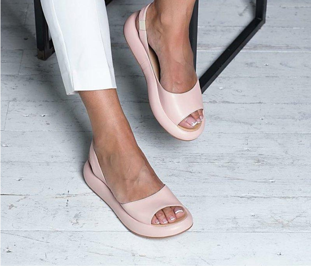 Flat bottomed low heel fish mouth thick soled women's sandals