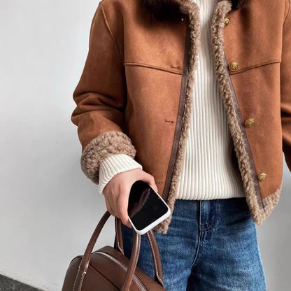 High-end Design Chinoiserie Faux Fur Casual Versatile Short Jacket for Women Winter Thickened Coat