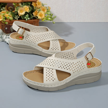 Hollow cross strap thick soled sandals for women, lightweight wedge and beach sandals