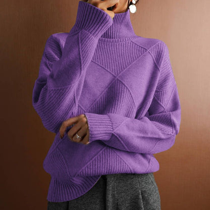 European and American loose fitting style commuting sweater, solid color high neck diamond fashionable sweater for women