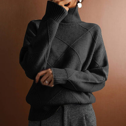European and American loose fitting style commuting sweater, solid color high neck diamond fashionable sweater for women