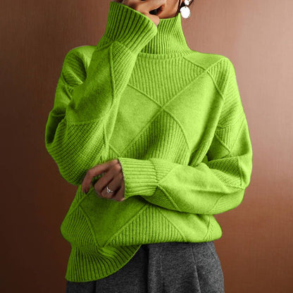 European and American loose fitting style commuting sweater, solid color high neck diamond fashionable sweater for women
