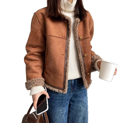 High-end Design Chinoiserie Faux Fur Casual Versatile Short Jacket for Women Winter Thickened Coat