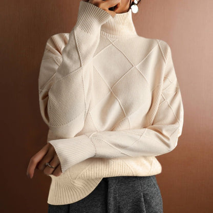 European and American loose fitting style commuting sweater, solid color high neck diamond fashionable sweater for women