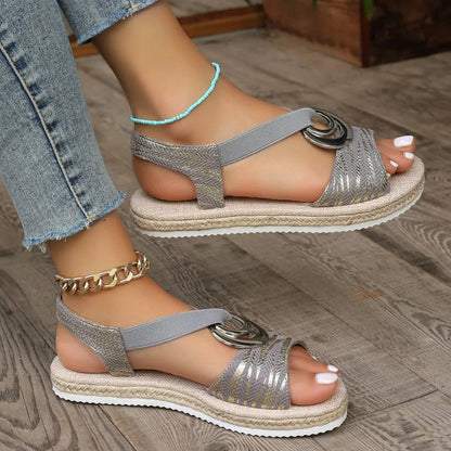 Women's Sandals with Slope Heel and Hemp Bottom Fish Mouth Sandals