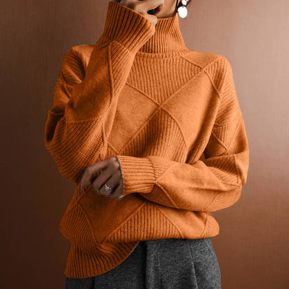 European and American loose fitting style commuting sweater, solid color high neck diamond fashionable sweater for women