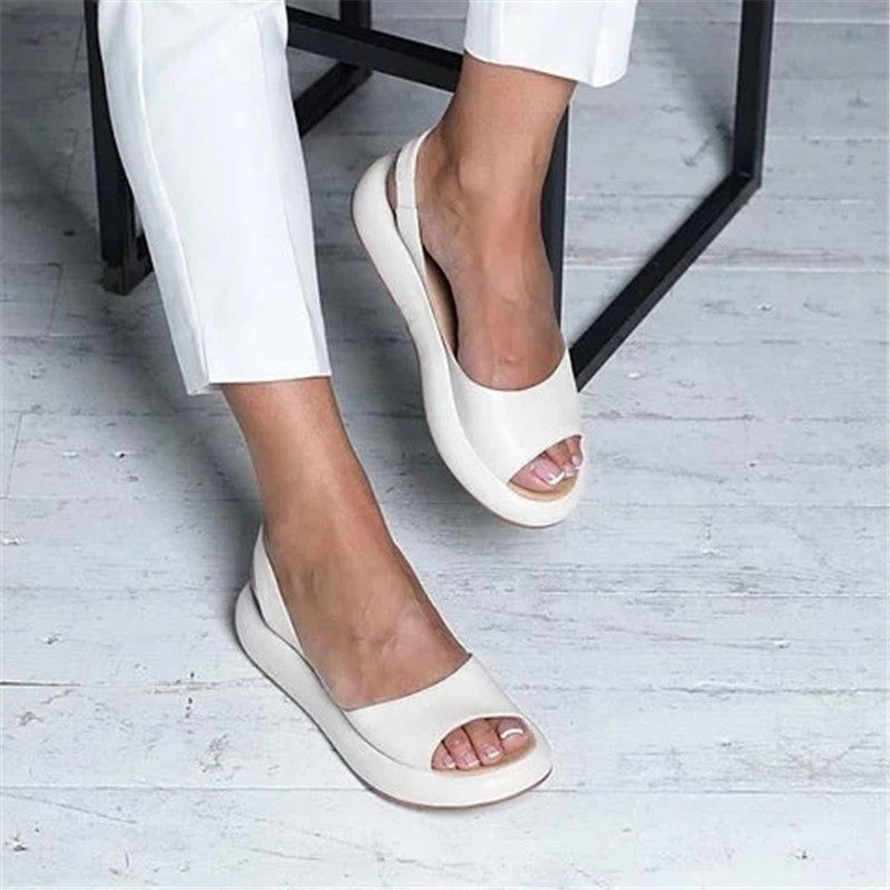 Flat bottomed low heel fish mouth thick soled women's sandals