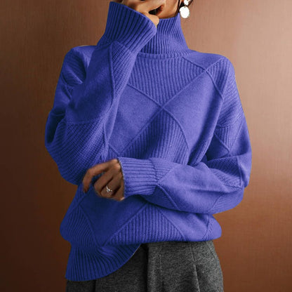 European and American loose fitting style commuting sweater, solid color high neck diamond fashionable sweater for women