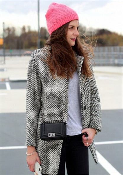 Women's Autumn/Winter Original Tweed Coat Long Sleeve Trench Coat Plus