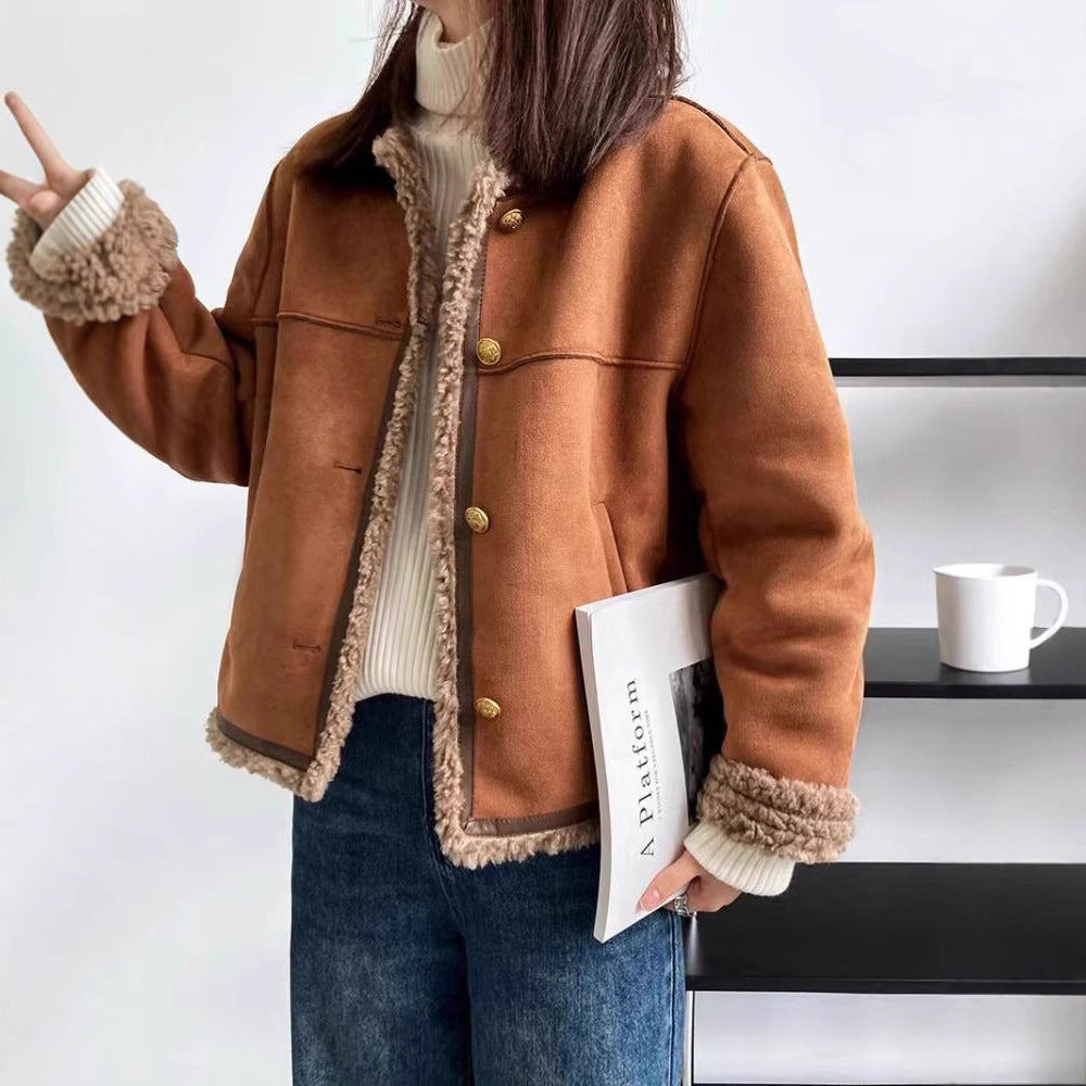 High-end Design Chinoiserie Faux Fur Casual Versatile Short Jacket for Women Winter Thickened Coat