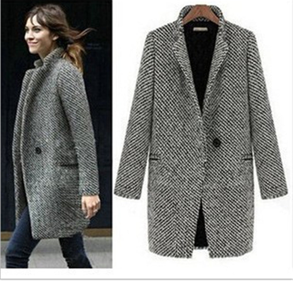 Women's Autumn/Winter Original Tweed Coat Long Sleeve Trench Coat Plus